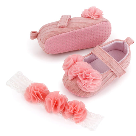 Pink Bow Baby Shoes with Headband